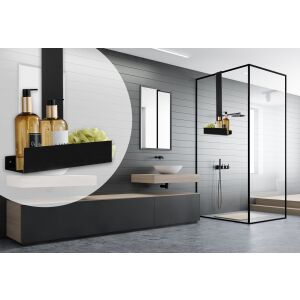 TORI Schwarzes Badezimmerregal für Dusche mit Toilettenartikeln in modernem Badezimmerambiente - Regal für das Bad