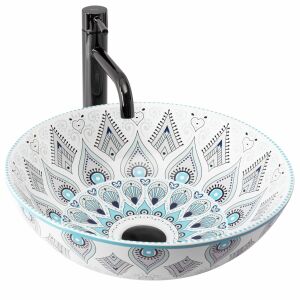 Mandala Mintás Kerámia Pultos Washbasin with black faucet - Washbasin