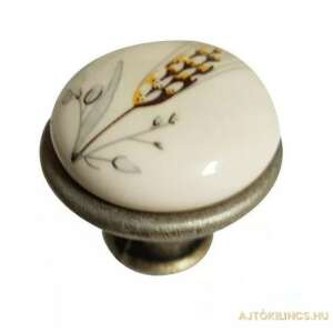 Porcelain cabinet knob with wheat design, 30mm diameter, 30mm height, antique silver finish - Gomboss