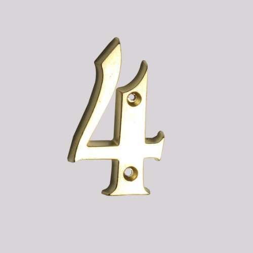 Gold house number 4, metal house number, house number plaque, door number 4