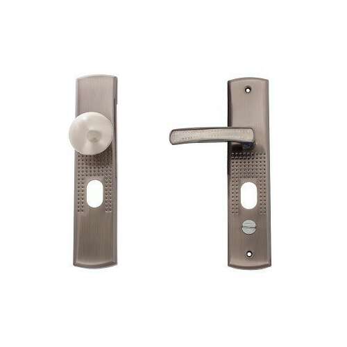 Hisec door handle set with knob and lever, right-handed, silver finish