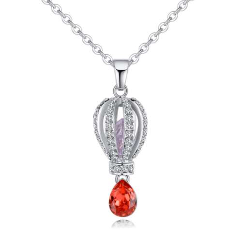 Ezüst nyaklánc forrólevegős ballon medállal, piros kristályos csepppel, Swarovski kristályos nyaklánc - Swarovski