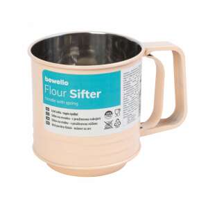 Liszt szita rugós nyéllel, barack színű, rozsdamentes acélból, liszt, cukor és más száraz összetevők szitálásához - Bewello