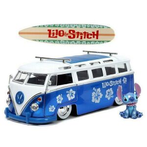 Jada Toys Lilo & Stitch Volkswagen T1 Bus Diecast Model with Stitch Figure and Surfboard - Kids's play car