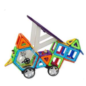 Magplayer Carnie Set magnetic building toy, a colorful car built with magnetic shapes, wheels, and figures. - Magnetic building game