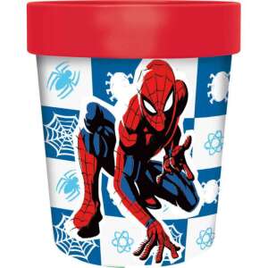 Cană premium Marvel Spiderman, 260ml, fără BPA, bază antiderapantă, capac roșu, design albastru și alb - Pahare