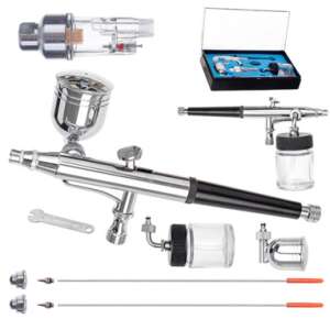 Professional airbrush kit HS-34KF with 3 nozzles, 2 containers, and accessories - Paint Sprayer and System