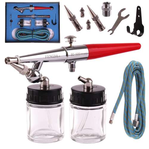 Fengda BD-158S Airbrush-Set mit 0,5 mm, 0,8 mm und 1,0 mm Düsen, zwei Flaschen, Schlauch und Zubehör