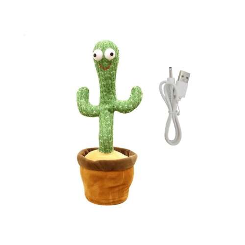 Beszélő és táncoló kaktusz interaktív játék, akkumulátorral és USB kábellel, többszínű