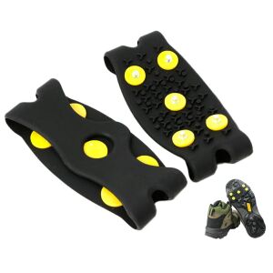2-Piece Anti-Slip Shoe Grips Set, Size 36-41, 5 Steel Spikes/Pair, Black