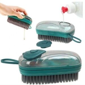 Brush with Soap Dispenser, Plastic and Silicone, Blue