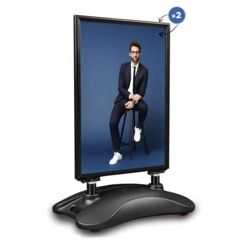 Kültéri információs tábla, Hampton B2B, fekete, kétoldalas, vízzel tölthető talppal, reklámozáshoz