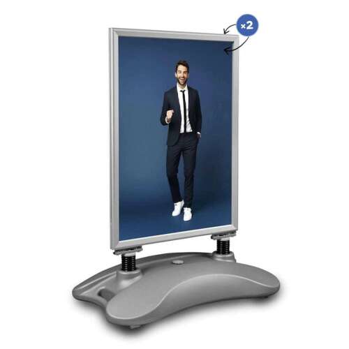 Kültéri információs tábla, A1 méretű, kétoldalas, időjárásálló, vízzel tölthető talppal, reklámplakátokhoz, IT-hampton-A1