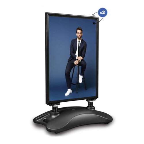 Kültéri információs tábla, A1 méretű, fekete, kétoldalas, vízzel tölthető talppal, reklámozáshoz, IT-hampton-A1B