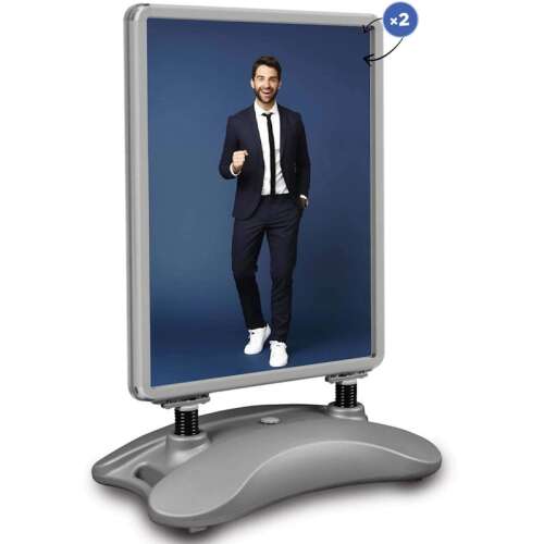 Kültéri információs tábla, B1 méretű, kétoldalas, vízzel tölthető talppal, időjárásálló, snap kerettel, reklámozáshoz, promóciókhoz és tájékoztató táblákhoz