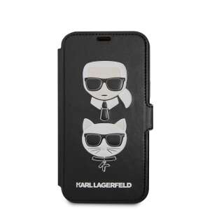 Karl Lagerfeld Ikonik iPhone 12 telefontok, fekete, Karl Lagerfeld és Choupette macska mintával - Karl Lagerfeld Telefontok