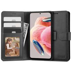Black leather wallet case for Xiaomi Redmi Note 13 Pro 5G phone with card slots and stand function - Tech-Protect
