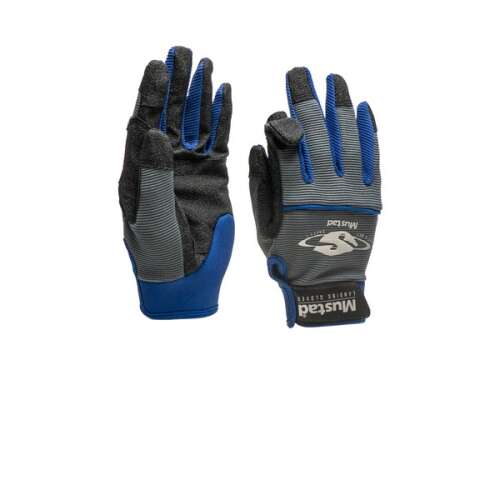 Mustad Landing Gloves méret M, kék és szürke horgászkesztyűk a halak biztonságos kezeléséhez - Horgász sapka és kesztyű