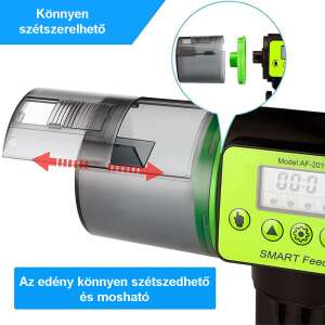 Akváriumi okos etető, ZEQAS, 200 ml-es tartálykapacitás, univerzális, kézi és automatikus használat, két rögzítési móddal, csendes, LCD kijelző, digitális időzítő, tartalmazza az elemeket, fe