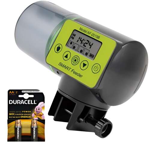 Akváriumi okos etető, ZEQAS, 200 ml-es tartálykapacitás, univerzális, kézi és automatikus használat, két rögzítési móddal, csendes, LCD kijelző, digitális időzítő, tartalmazza az elemeket