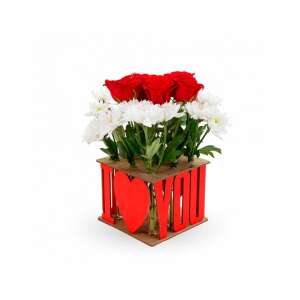 EWA I LOVE YOU dekoracyjna wazon 3D puzzle złożony z czerwonymi różami i białymi chryzantemami - Puzzle 3D