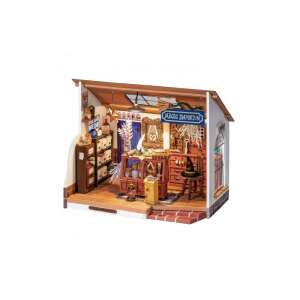 Rolife Kiki's Magic Emporium 3D wooden puzzle assembled, showing the interior of the magic shop with shelves, furniture, and accessories - Rolife