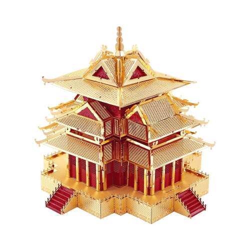 Piececool 3D fém puzzle a Tiltott Város tornyáról, 126 darabos, arany és piros színű