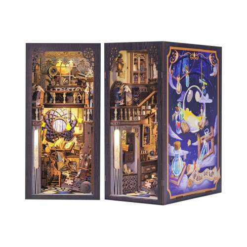 Cutebee 3D puzzle, Nebula Rest Room, DIY book nook kit, assembled, front and side view