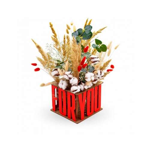 Holz Deko-Vase Bausatz mit der Aufschrift 'Für Dich', montiert mit Trockenblumen