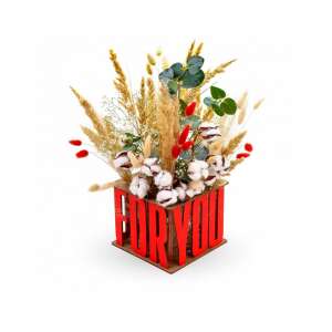 Set de construcție pentru vază decorativă din lemn cu inscripția 'Pentru tine', asamblat cu flori uscate - Puzzle 3D