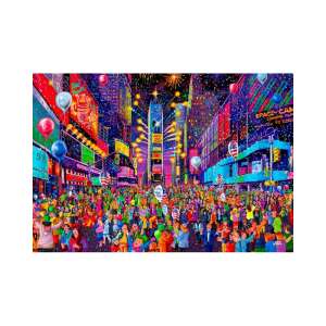 Holzbilder-Puzzle, Silvester XL, Wooden City, 750 Teile, zeigt den Times Square mit Feuerwerk und feiernden Menschen - Puzzle
