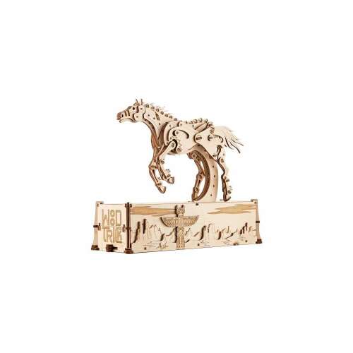 Puzzle 3D Mustang Wood Trick, asamblat, din lemn, cal galopant, design nativ american