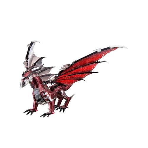 Piececool 3D metal puzzle, Black Dragon, assembled model, red and silver, 107 pieces