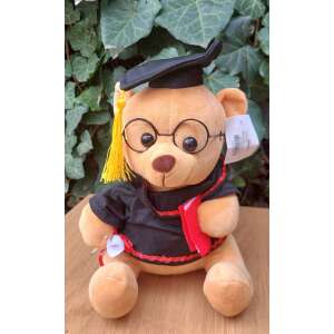 Plüss maci diplomaosztóra sapkával, talárral, szemüveggel és diplomával, 22cm - Ajándéktárgy