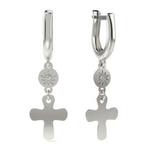 Silver cross earrings with a small diamond, ATCOM model 12 - Women's Earring