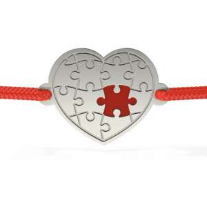 Srebrna bransoletka z sercem-puzzlem z czerwonym sznurkiem, ATCOM - Atcom Jewelry