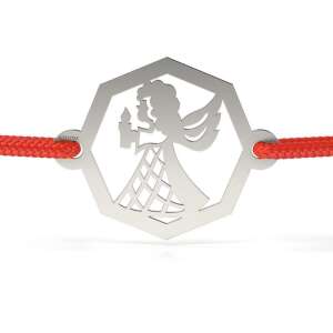 Bransoletka srebrna z czerwonym sznurkiem i wzorem anioła Divine Light - Atcom Jewelry