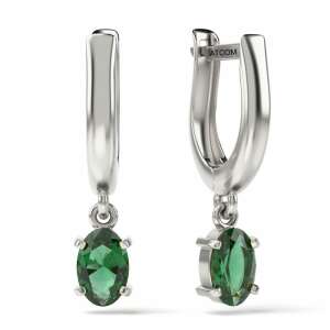 Silver earrings with emerald crystals, ATCOM brand - Women's Earring