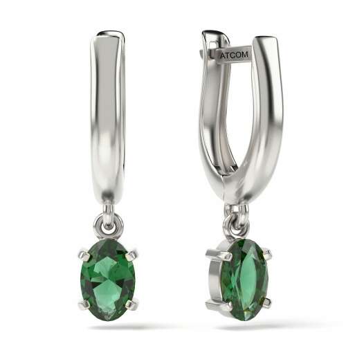 Silver earrings with emerald crystals, ATCOM brand