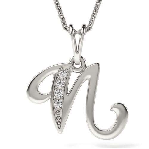 Srebrny naszyjnik z zawieszką z literą N, ATCOM