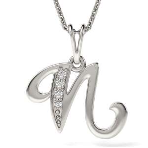 Сребърен колие с висулка с буквата N, ATCOM - Дамско колие