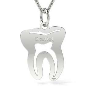 Colier cu pandantiv din argint în formă de dinte, ATCOM, personalizat cu numele Daniel - Atcom Jewelry