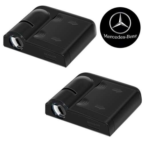 2 db Mercedes logó kivetítő készlet, hologram LED, kompatibilis az összes MERCEDES modellel, szenzorral, 3 AAA elemmel