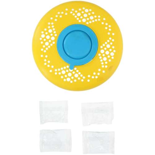 Sárga buborékfújó frizbi kék fedővel és 4 csomag buborékoldattal