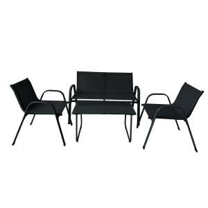 Zestaw mebli ogrodowych Lorca 4+1, czarny, z dwoma krzesłami, sofą dwuosobową i stołem - Zestaw ogrodowy