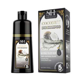 Șampon colorant Sevich Coconut, culoare neagră pentru păr, 500 ml, ingrediente naturale din plante, acțiune rapidă, acoperă părul alb în 5 minute - Vopsele de păr
