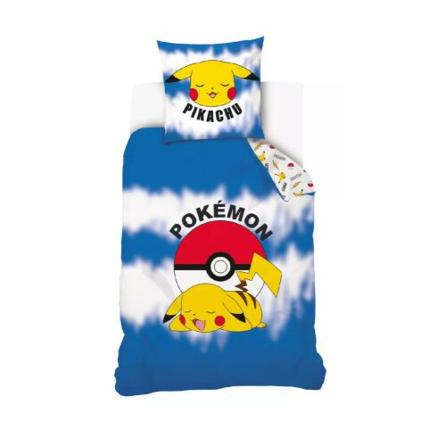 Pokémon Pikachu Bettwäsche-Set, blauer Bettbezug und Kissenbezug