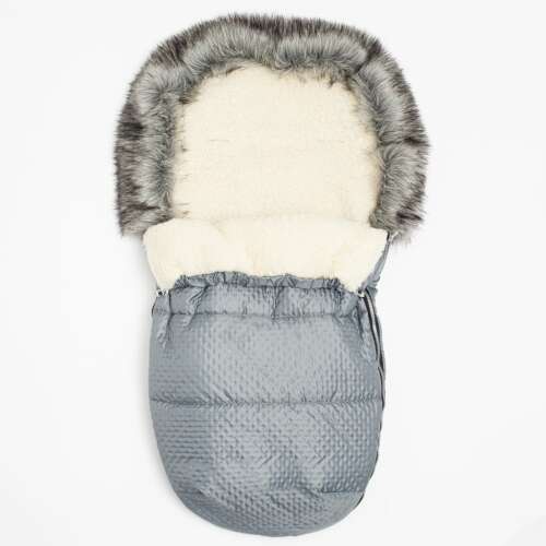 New Baby Lux Wool eece grafit színű téli lábzsák babakocsihoz, szürke színű, műszőrme szegéllyel - Lábzsák és bundazsák