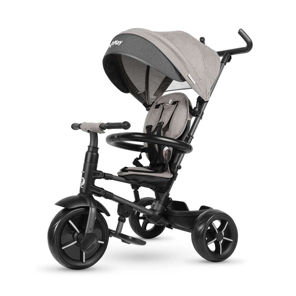 Gyerek háromkerekű tricikli vezetőrúddal Qplay Rito Star szürke