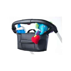 Organizér na kočík Caretero mini, čierny, s vreckami na fľaše, telefón a drobnosti, zobrazený s fľašou a hračkami - Prebaľovacie tašky